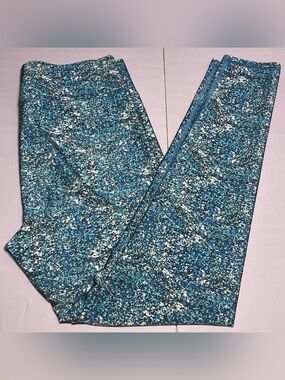 TEREZ M Speckled Pattern Printed Hi-Shine Compression Legging Tights Blue White